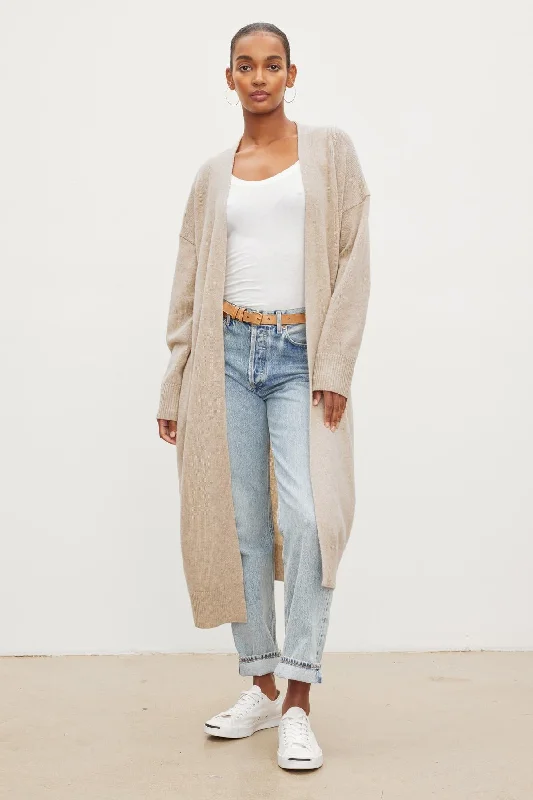 LISA WOOL CASHMERE DUSTER CARDIGAN Silk Blend Satin Velvet