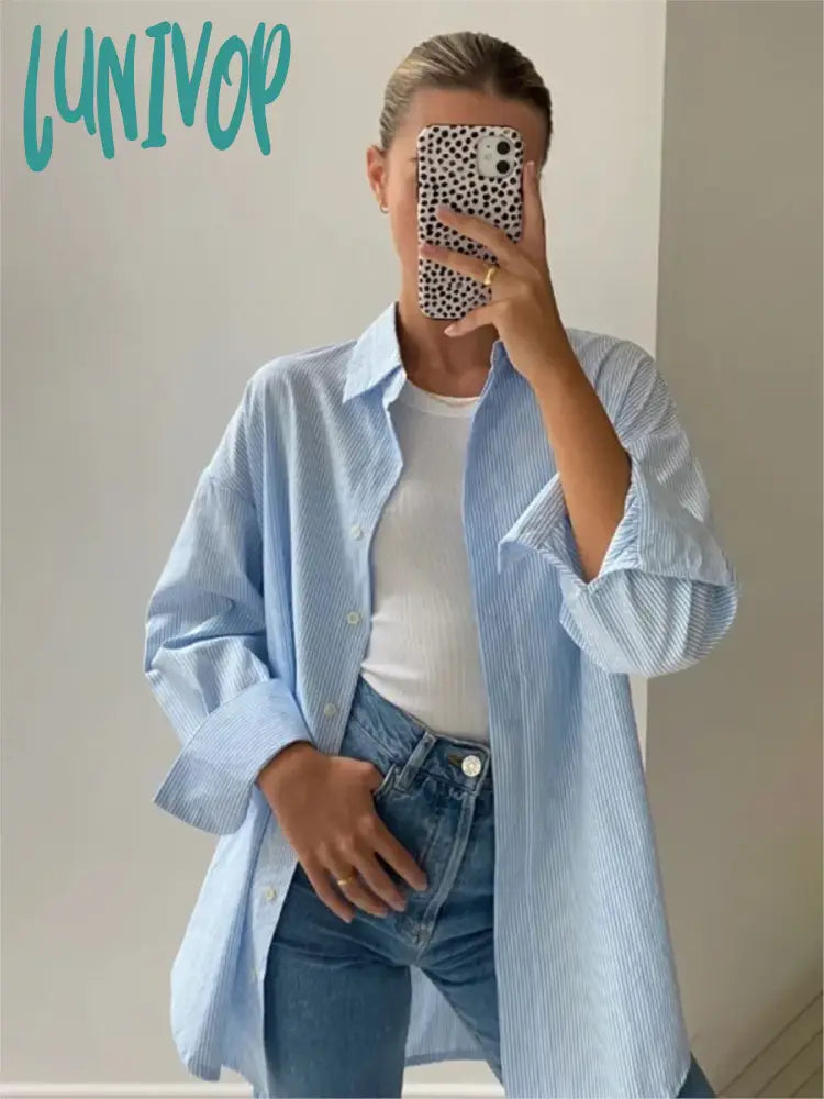 Lunivop Striped Shirts For Women Chic Long Sleeve Single Breasted Lapel Collar Blouse 2024 New Spring Fashion Simple Blouses Outerwear Fur-Lined Aviator Coat Lunivop Striped Shirts For Women Chic Long Sleeve Single Breasted Lapel Collar Blouse 2024 New Spring Fashion Simple Blouses Outerwear Fur-Lined Aviator Coat