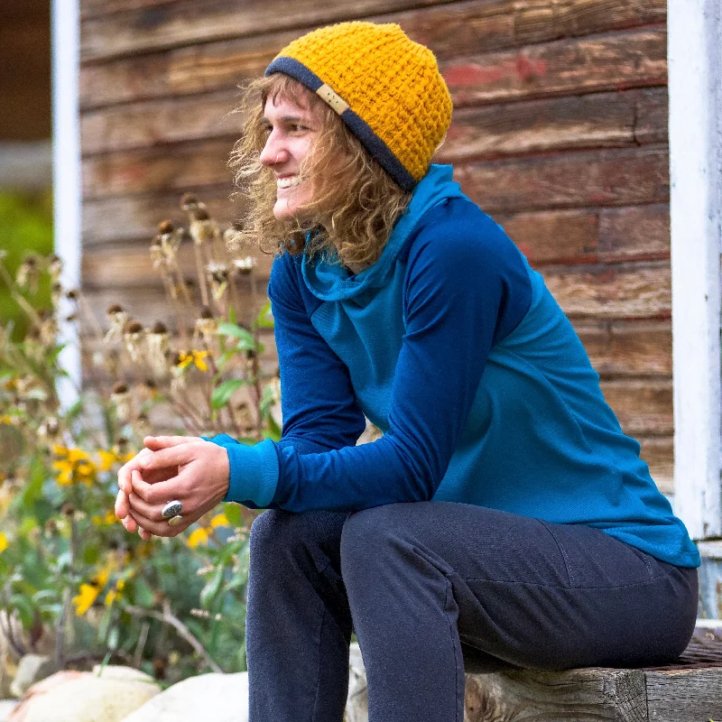 SALE - SMALL - Merino Wool Frey Hoodie ~ Blue Hoodie with Logo Branding Identity