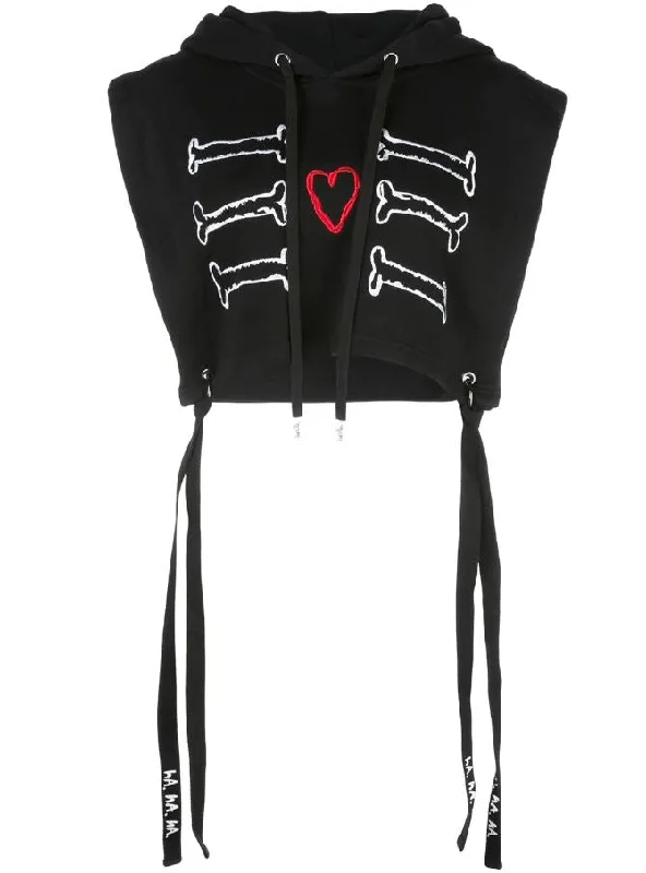 MY HEART CROP HOODIE BLACK Hoodie with Hem Detail Decorative Unique