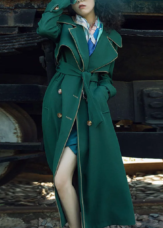 Natural Blackish Green Notched Patchwork Long Sashes Trench Coats Long Sleeve Bold Color Block Coat Natural Blackish Green Notched Patchwork Long Sashes Trench Coats Long Sleeve Bold Color Block Coat