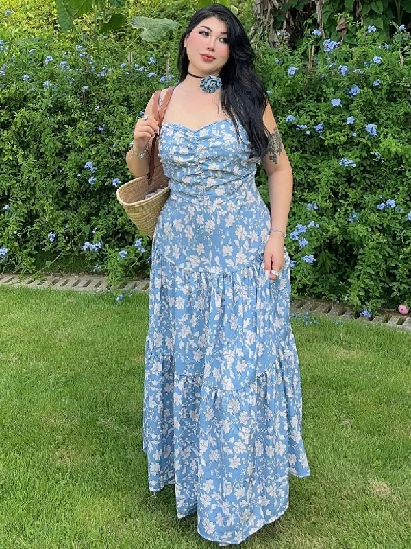 Naya Floral Blue Plus Size French Slip A-Line Long Maxi Dress + Long Sleeve Cardigan Set Hooded Caped Shawl Collar Naya Floral Blue Plus Size French Slip A-Line Long Maxi Dress + Long Sleeve Cardigan Set Hooded Caped Shawl Collar
