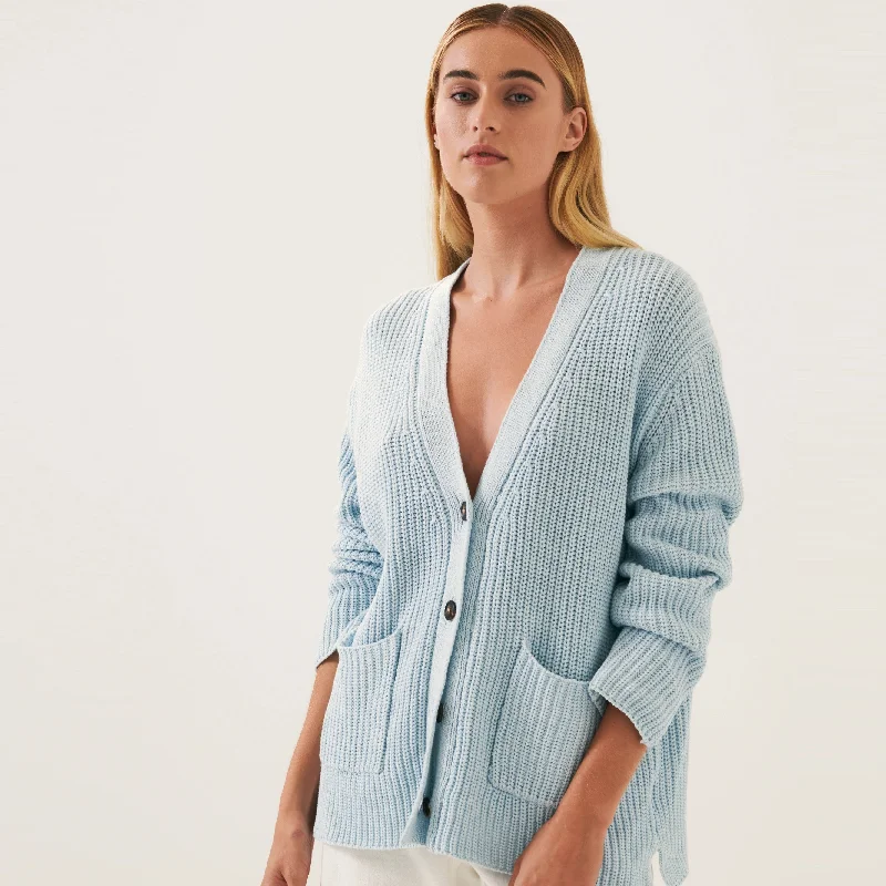 Neela Cotton Patch Pocket Cardigan (Clear Water) Fleece Cardigan Nylon Polyester