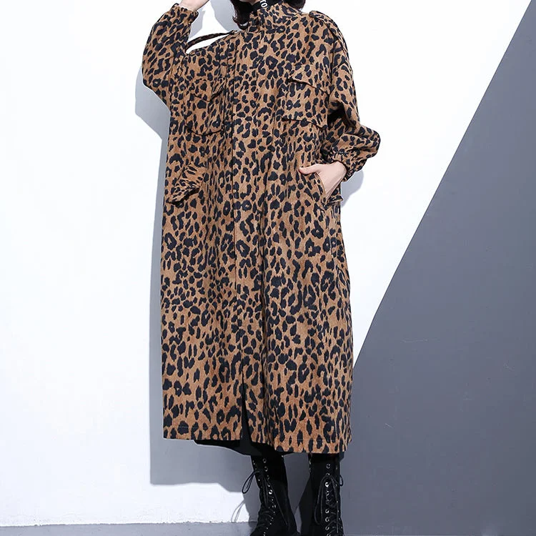 New Leopard coats plus size clothing Stand zippered trench coat women long sleeve pockets baggy cotton blended Coat Padded Ski Jacket New Leopard coats plus size clothing Stand zippered trench coat women long sleeve pockets baggy cotton blended Coat Padded Ski Jacket