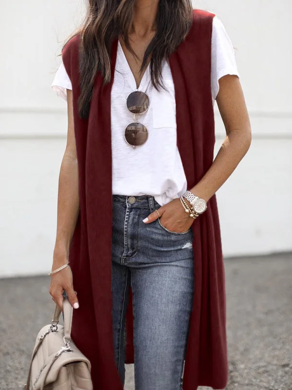 New Solid Color Fashionable Casual Mid-length Cardigan Vest Fleece Fabric Down Fabric Feather Fabric New Solid Color Fashionable Casual Mid-length Cardigan Vest Fleece Fabric Down Fabric Feather Fabric