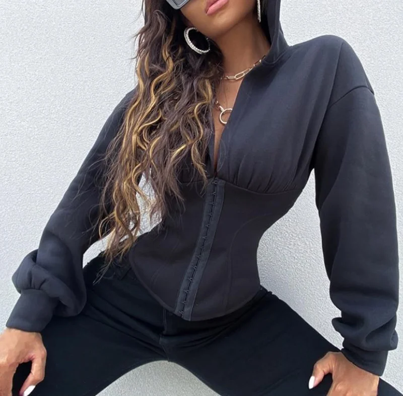 New style Pure color autumn/ winter sexy deep V zipper cap short euromerican thick coat Stretch Fit Moto Jacket New style Pure color autumn/ winter sexy deep V zipper cap short euromerican thick coat Stretch Fit Moto Jacket