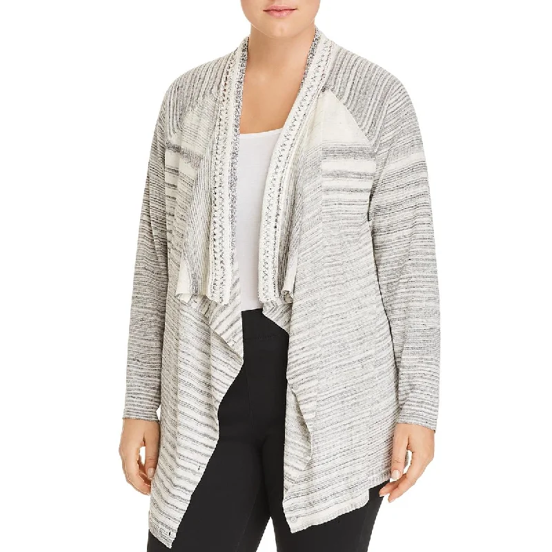 Nic + Zoe Womens Plus Striped Knit Cardigan Top Faux Fur Fabric Real Fur Fabric Shearling Fabric Nic + Zoe Womens Plus Striped Knit Cardigan Top Faux Fur Fabric Real Fur Fabric Shearling Fabric