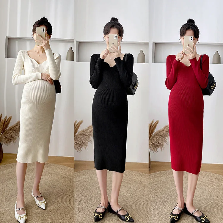 NiDELL . Autumn and Winter Pregnant Women Knitted Slimming Bottoming Dress Fashion Outerwear Maternity Dress Mid-Length Maternity Dress Softshell Outdoor Jacket NiDELL . Autumn and Winter Pregnant Women Knitted Slimming Bottoming Dress Fashion Outerwear Maternity Dress Mid-Length Maternity Dress Softshell Outdoor Jacket