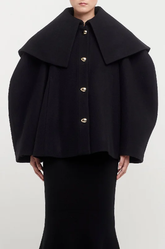 Nina Ricci Cocoon Wool Blend Coat Warm Hooded Poncho