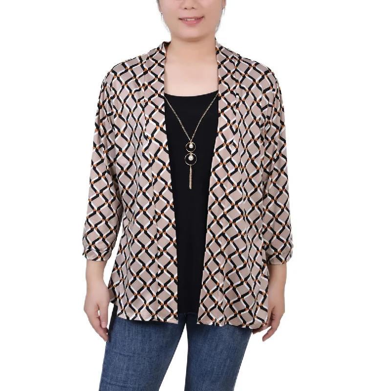NY Collection Womens Petites Cardigan Layering Blouse Neon metallic Matte
