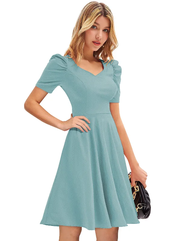 Odette Light Blue Knit Fabric Skater Dress For Women