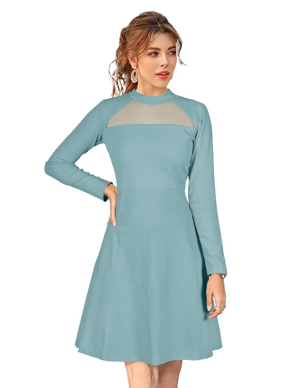 Odette Light Blue Skater Knit Fabric  Dress For Women