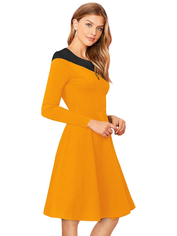 Odette Yellow Skater Knit Fabric Dress For Women