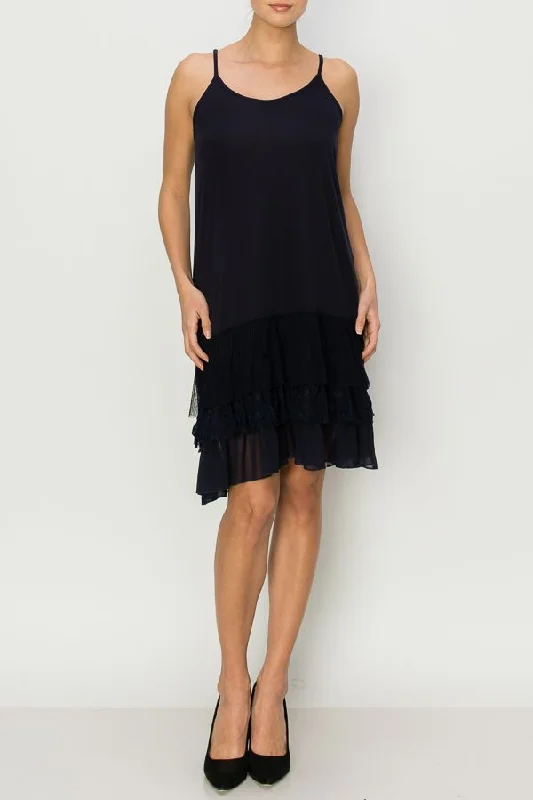Origami Apparel ~ Black Slip Dress Lace and Crochet Inspired OLS-4672