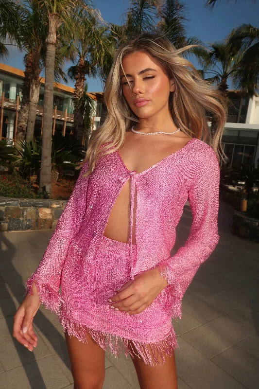 PACHA KNIT CARDIGAN - ROSE Sequined Glittery Shiny