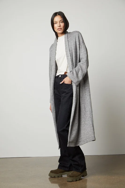 PATRICIA DOUBLE KNIT DUSTER CARDIGAN Solid Color Striped Floral Print