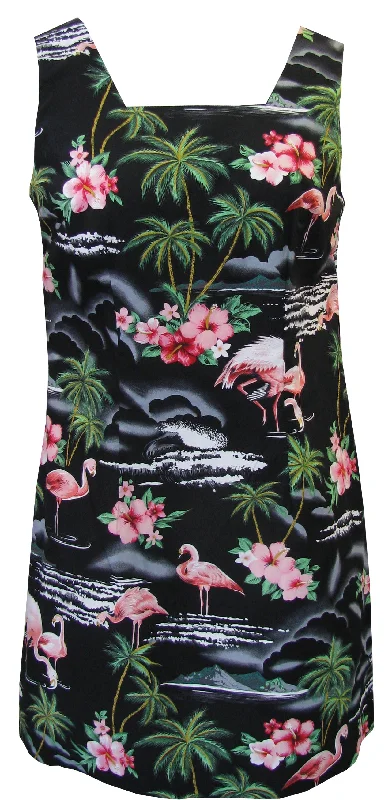 Pink Flamingo Hibiscus Women's A-Line Short Tank Hawaiian Dress (Petite Size)