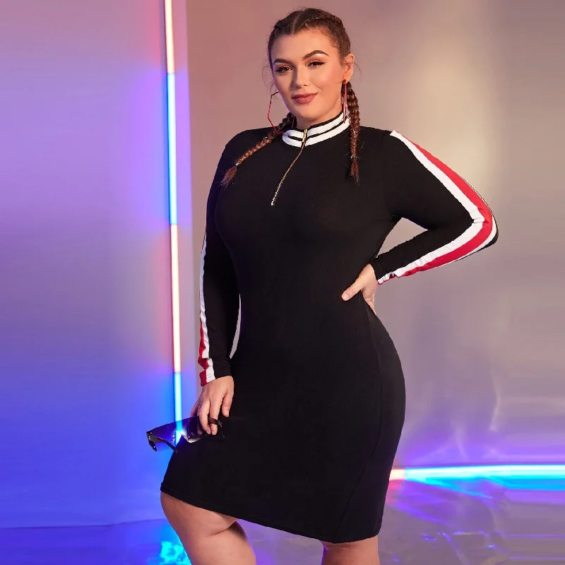 Plus Colorblock Zip Half Dress
