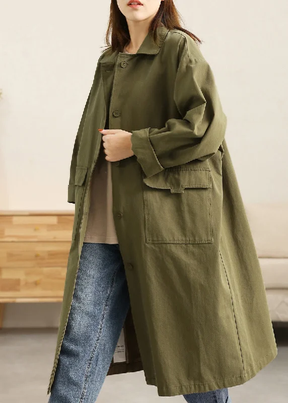 Plus Size Green Peter Pan Collar Button Pockets Cotton Trench Coats Long Sleeve Structured Wool Blazer Plus Size Green Peter Pan Collar Button Pockets Cotton Trench Coats Long Sleeve Structured Wool Blazer