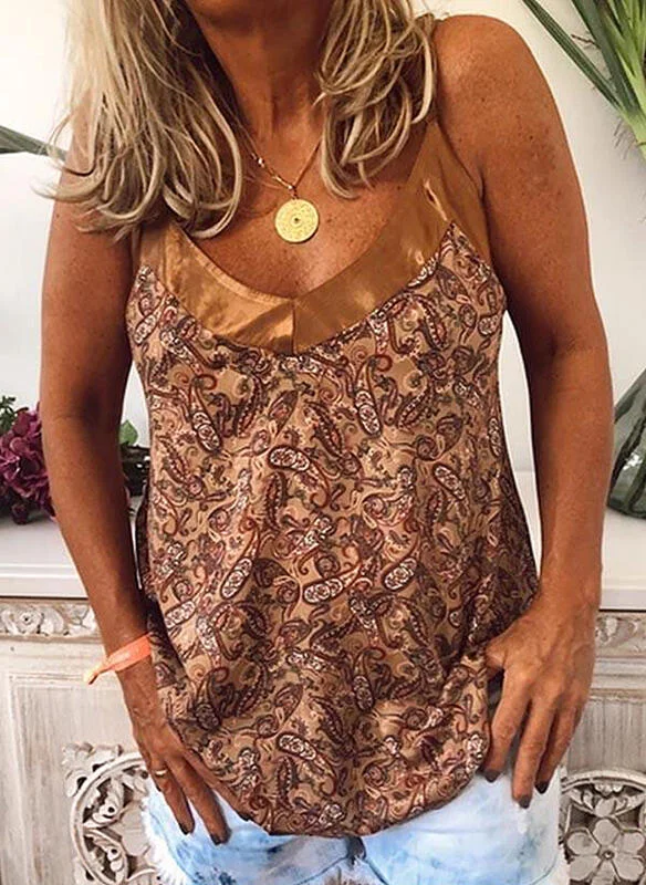 Print Spaghetti Strap Sleeveless Casual Tank Tops crossback tank top