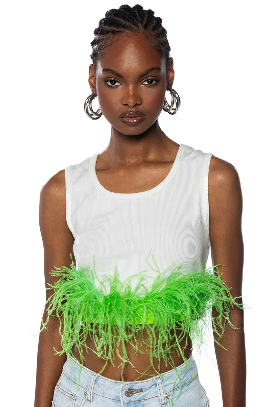 QUEEN OF EVERYTHING FEATHER DETAIL TANK TOP cropped tank top