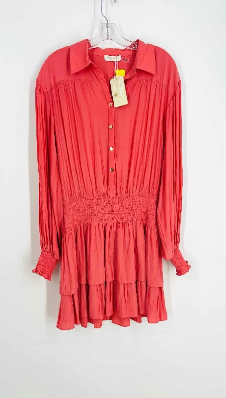 Ramy Brook Size L Coral Collared Tiered NEW Designer Dress