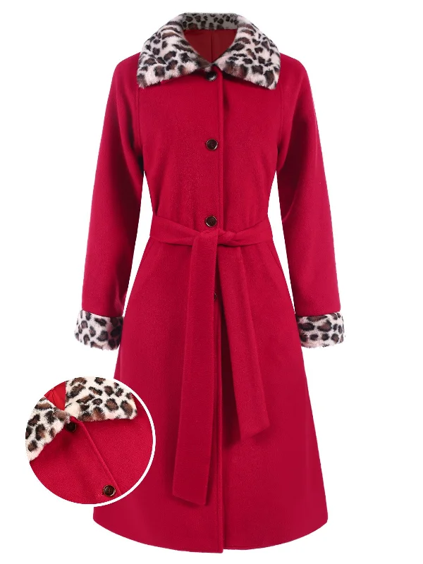 [Pre-Sale] Red 1950s Leopard Plush Patchwork Coat Trendy Puffer Vest