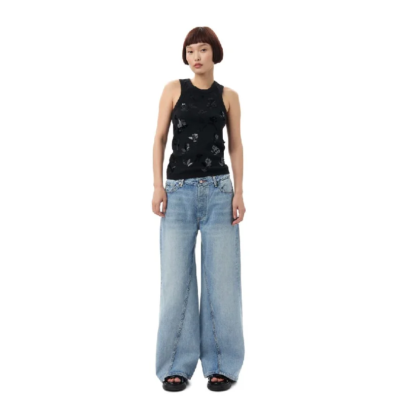 Rib Jersey Embellished Tank Top (Black) neon tank top