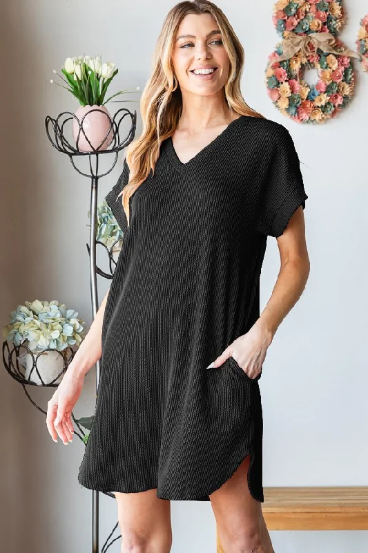 Ribbed V-Neck Dress