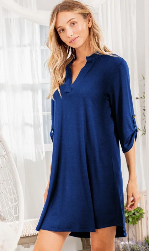 Roll Tab Navy Dress