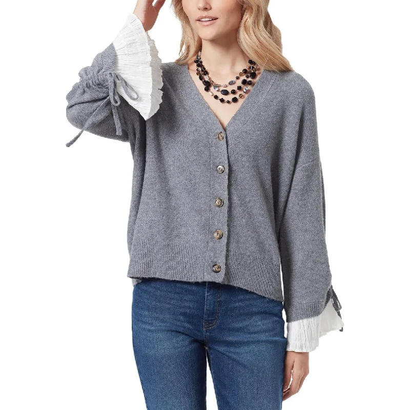 Sam Edelman Womens V Neck Ruffled Sleeves Cardigan Sweater Front Pockets Side Pockets Patch Pockets Sam Edelman Womens V Neck Ruffled Sleeves Cardigan Sweater Front Pockets Side Pockets Patch Pockets