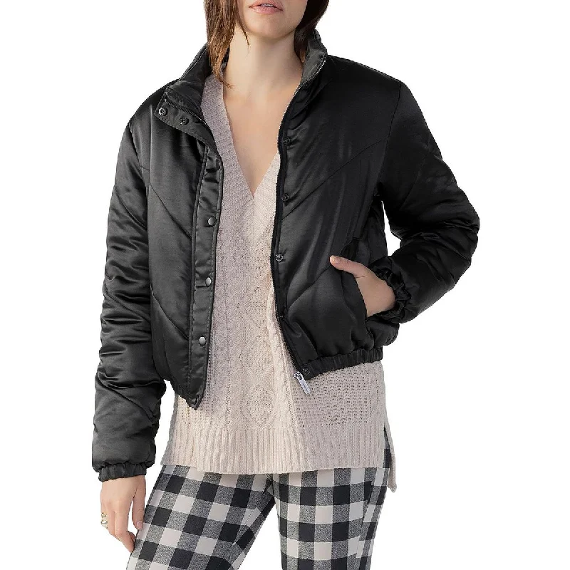 Sanctuary Womens Davis Chevron Puffer Quilted Coat Waterproof Rain Jacket