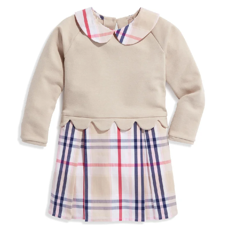 Scalloped Miriam Dress -- Pebble w/ Bouden Plaid