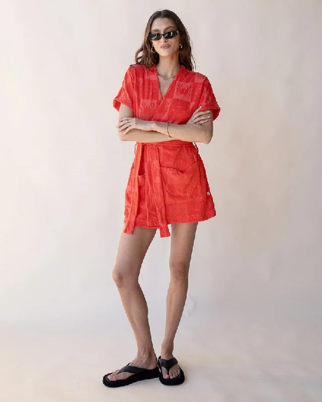 Seaside Terry Kimono Dress Lobster Red O/S