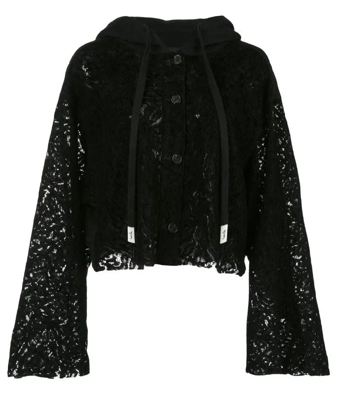 SEE THRU CROP HOODIE  BLACK Hoodie with Hem Ribbing Snug Secure