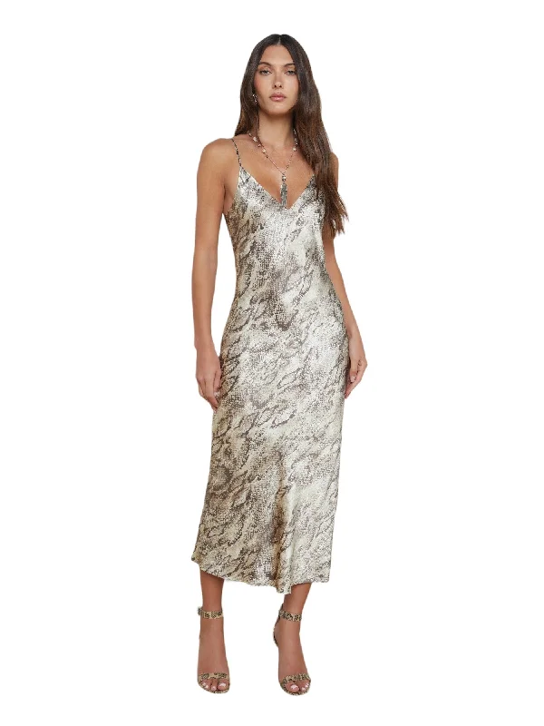 Seridie Silk Slip Dress - Tan Snake