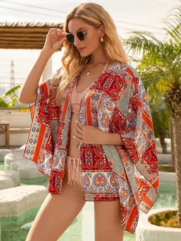 Short Beach Cover Up Sunscreen Sunshade Kimono Cardigan Top Modern Contemporary chic Short Beach Cover Up Sunscreen Sunshade Kimono Cardigan Top Modern Contemporary chic