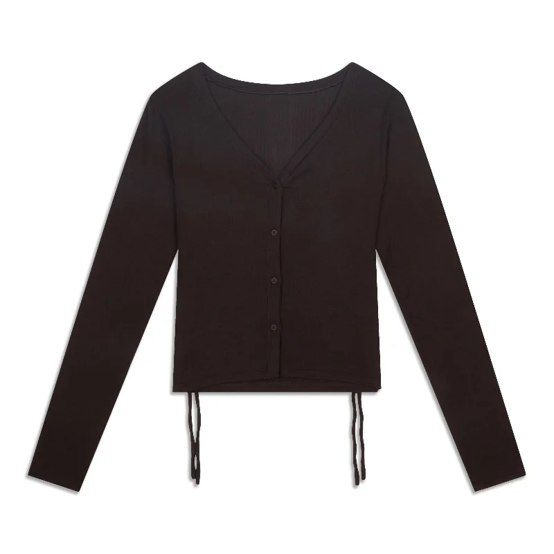 Side-Cinch Ribbed Cardigan - Resale Solid Print Embellished