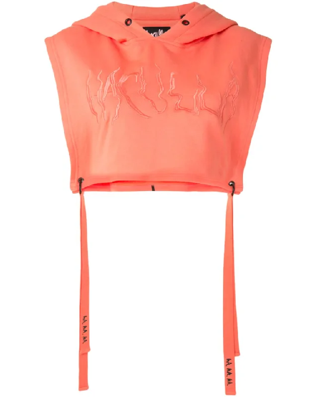 SIGNATURE CROP HOODIE NEON CORAL Hoodie with Front Slit Layering Stylish