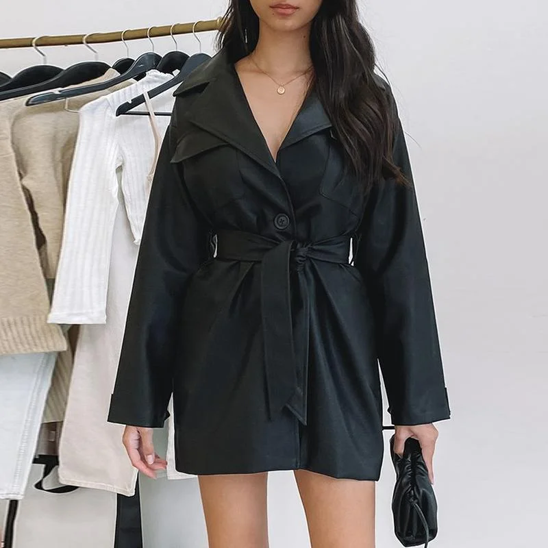 Black PU Leather Dress With Belt