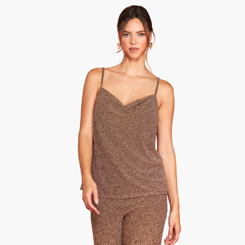 Sleeveless Lurex Cowl Neck Tank Top (Rose Gold) sage tank top