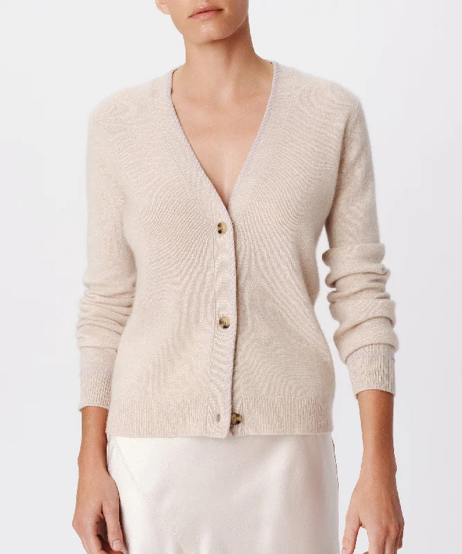 Cashmere Long Sleeve Cardigan - Soft Oatmeal Lace Blend Ribbed Blend Corduroy Blend