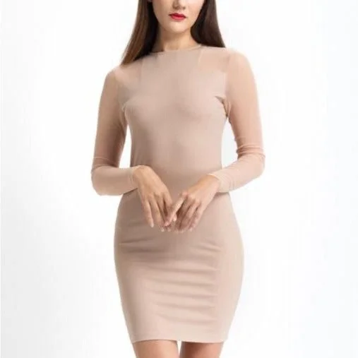 Solid Beige Mesh Dress