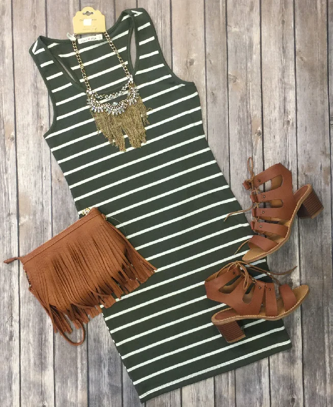 Striped Tank Dress: Olive
