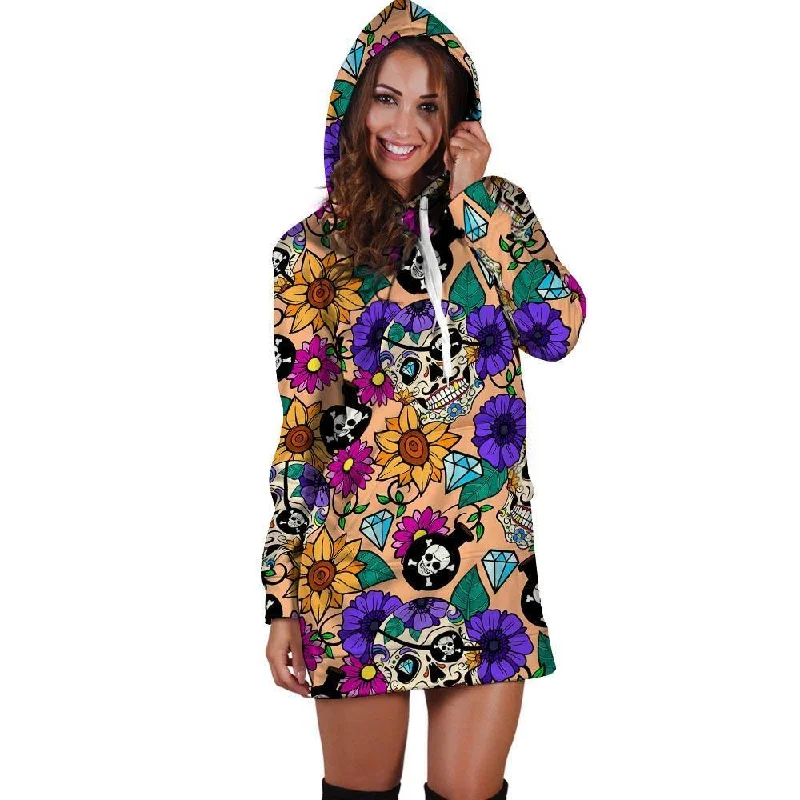 Sugar Skull Flower Hoodie Dress