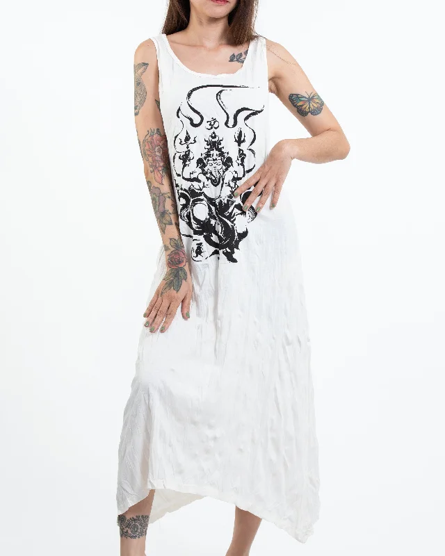 Sure Design Womens Ganesh Chakra Long Tank Dress in White