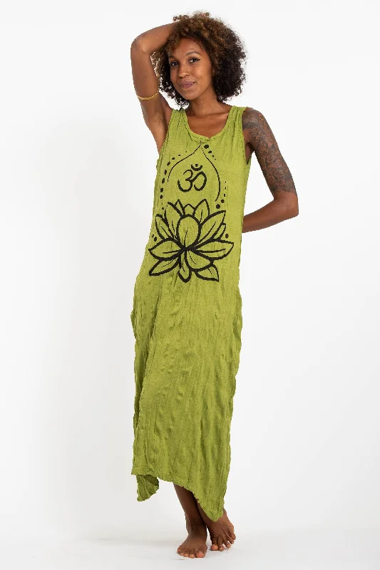 Sure Design Womens Lotus Om Long Tank Dress in Lime