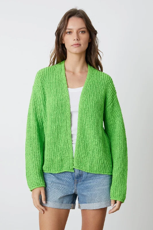 TERRAH OPEN FRONT CARDIGAN Rayon Fabric Velvet Fabric Corduroy Fabric