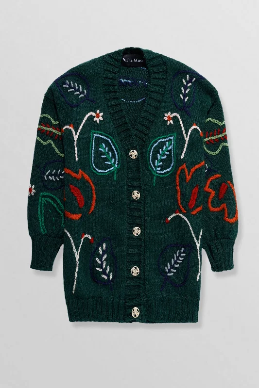 Oversized angora wool heritage cardigan in green Toggled Drawstring Belted