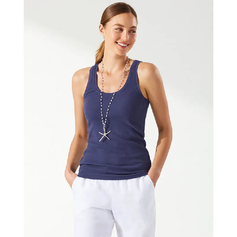 Tommy Bahama Women's New Barrier Bay Rib Tank Top - Island Navy* ribbed tank top
